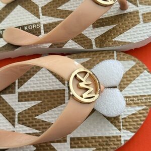 Michael Kors Peach Jelly Logo Thong Sandals with Gold MK Emblem